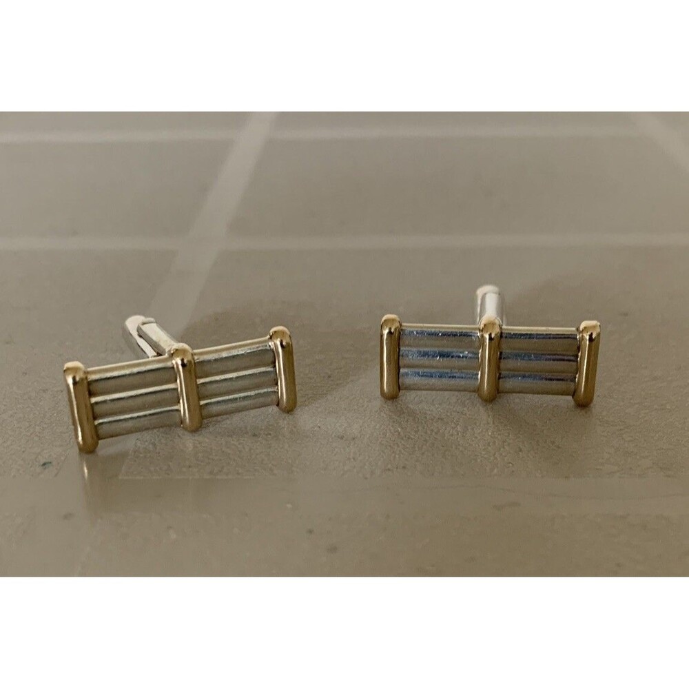 Tiffany & Co. 14K Gold & Sterling Column T-Back Cufflinks Gift Vintage